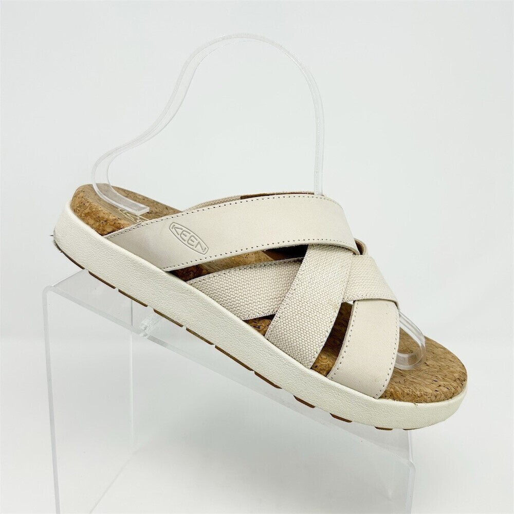 KEEN Elle Mixed Slide Sandals Womens Beige/White Cork Footbed Slip-On Size 8.5